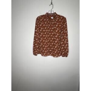 J Crew Factory Women Orange Floral Blouse XS Petite High Neck Boho Career Office